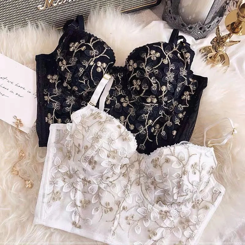 Sexy High-End Miyayan French Strap Embroidery Women's Underwear With Bones, Comfortable Temptation Bra, Flower Lace Inner Bra