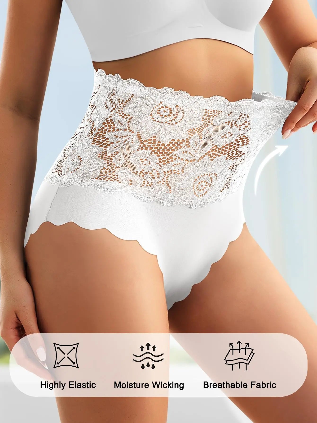 3Pcs/Set Women's Briefs Briefs High Waist Lace Briefs Sleeveless Elastic Waistband Comfortable Soft Breathable Fabric